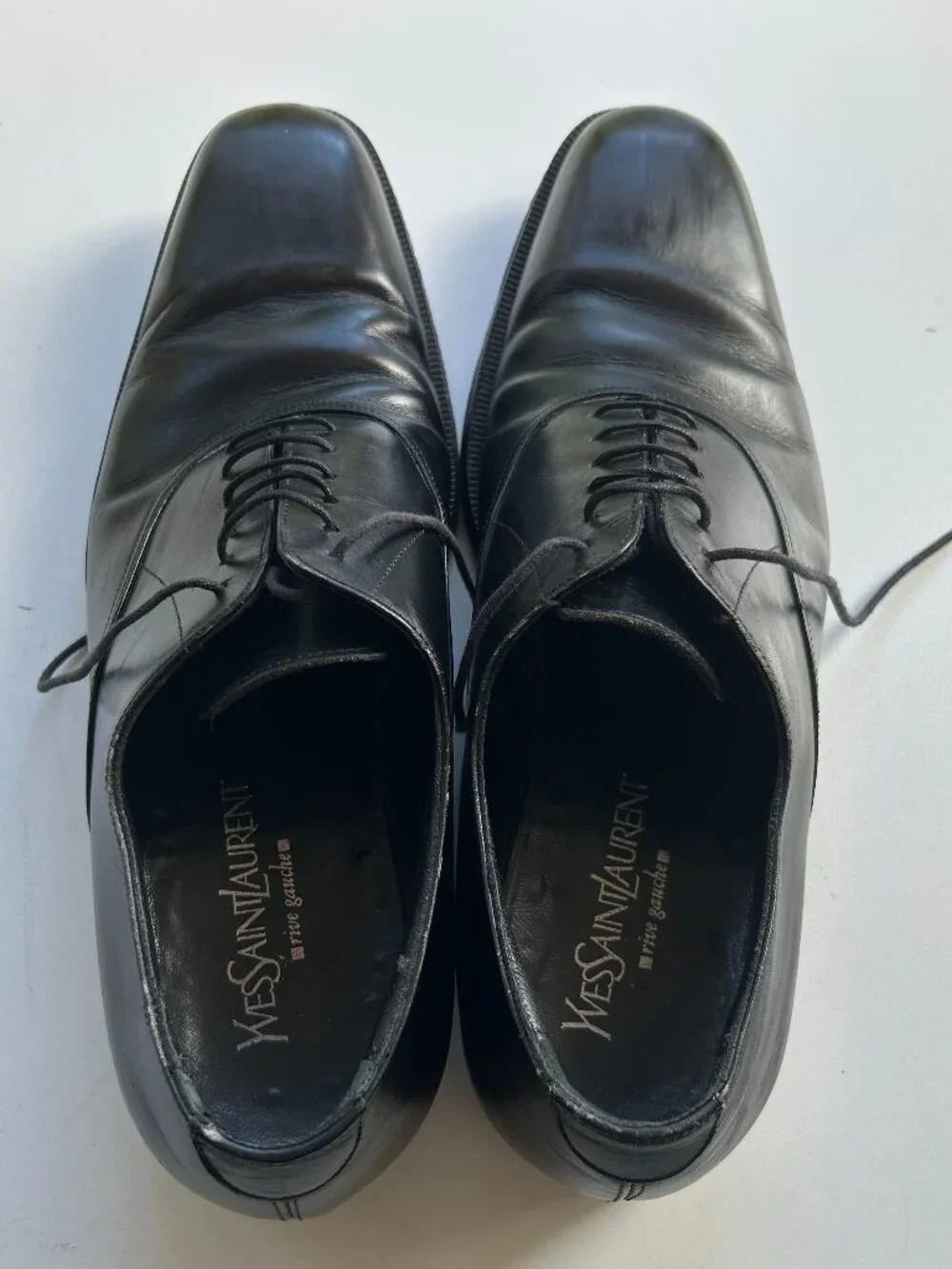 Yves Saint Laurent YSL Vintage Black Leather Lace Up Oxford Derby Dress Shoes